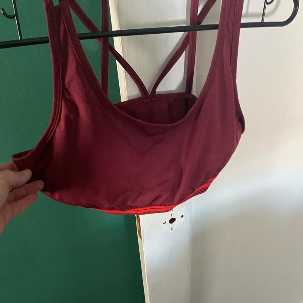 SHEIN Burgundy Sports Bralette with Red Band